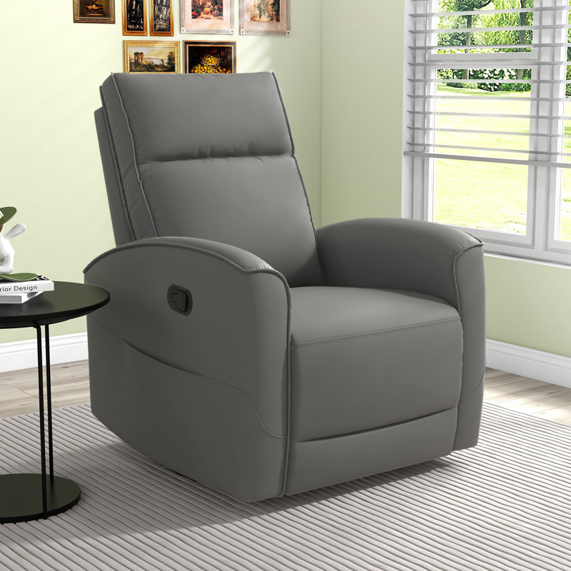 30.7'' Wide Modern and Breathable Vegan Leather Manual Swivel and Rocker Recliner With Storage Pocket, Gray