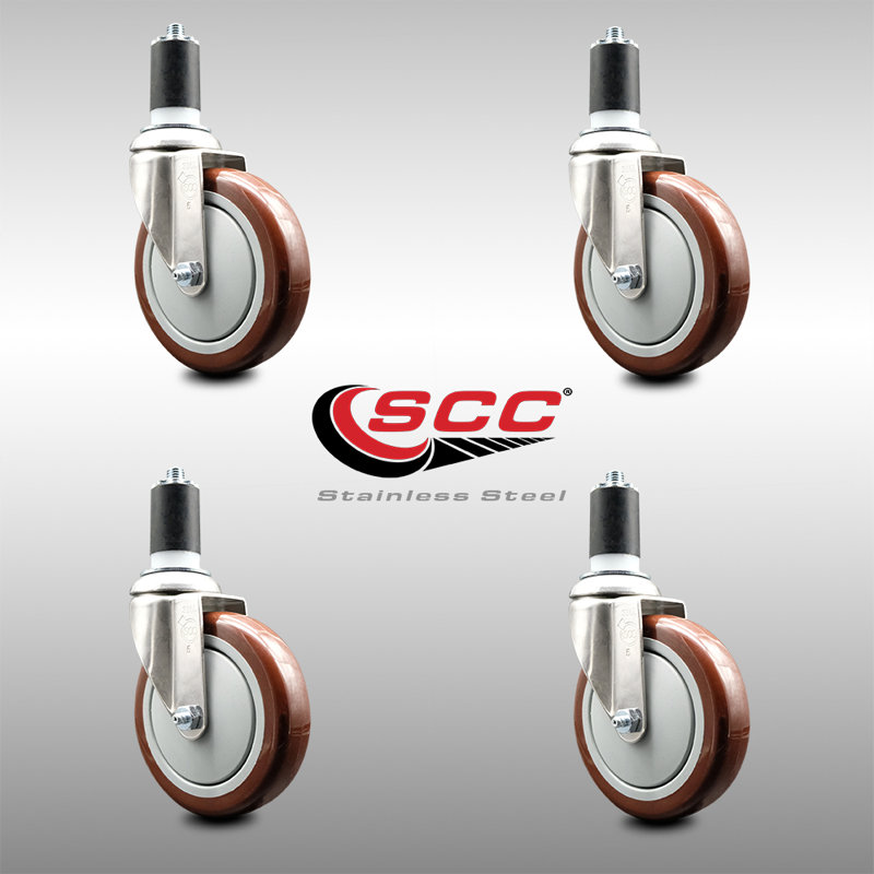 Ensemble de roulettes extensibles pivotantes en polyuréthane 316SS SCC, Marron