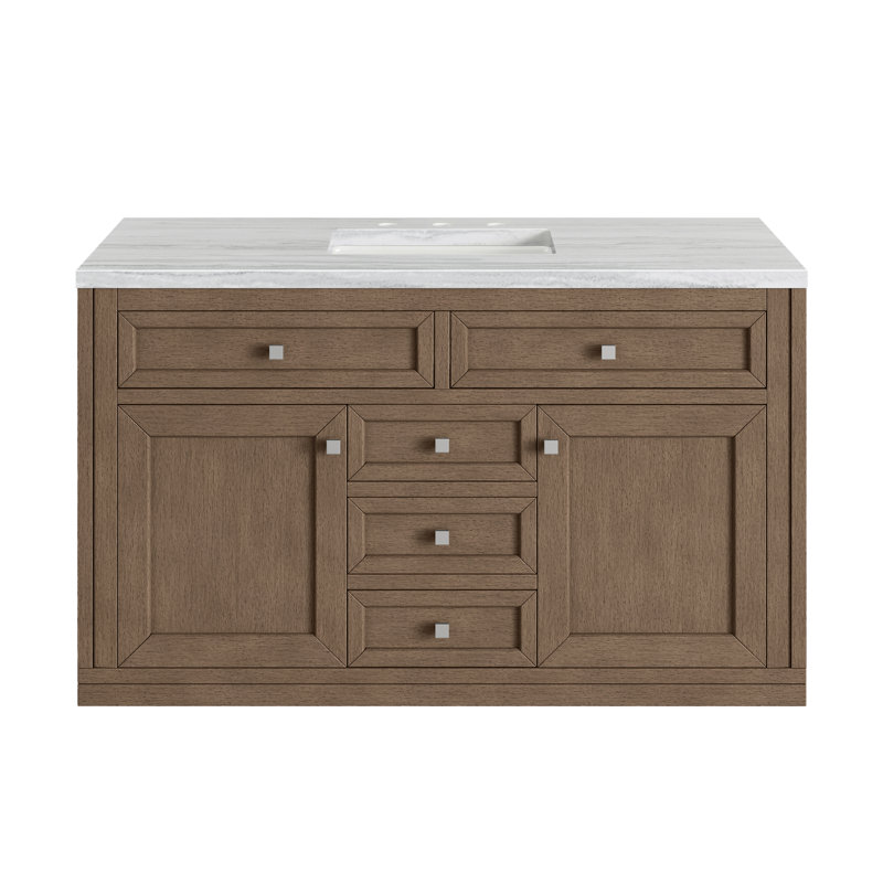 Chicago 48'' W Single Vanity, Walnut Whisper, Parisien Bleu, 8" Widespread