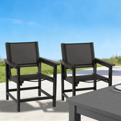 Chaises de patio en PEHD toutes saisons avec finition texturée en bois, tissu textilène confortable de première qualité