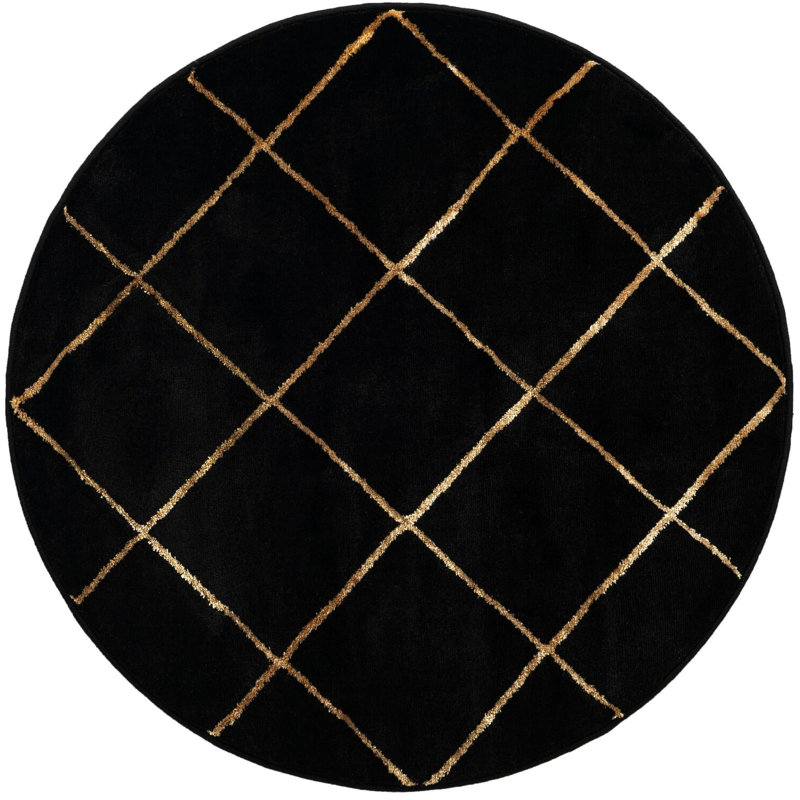 Étowah contemporain noir et doré, Rond 3 pi 1 po