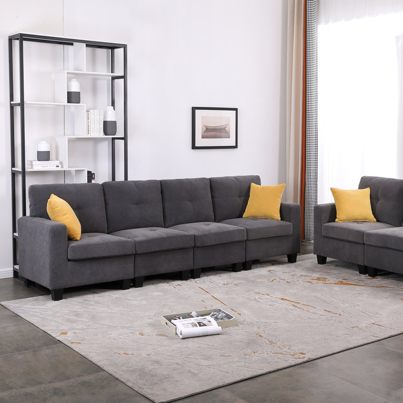 Upholstered 111.6'' Sofa, Dark Gray Linen Blend
