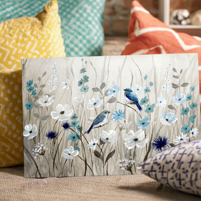 Soft Bird & Floral Canvas Wall Art (Neutral Nature Tone) Stretched Frame for Cozy Nook