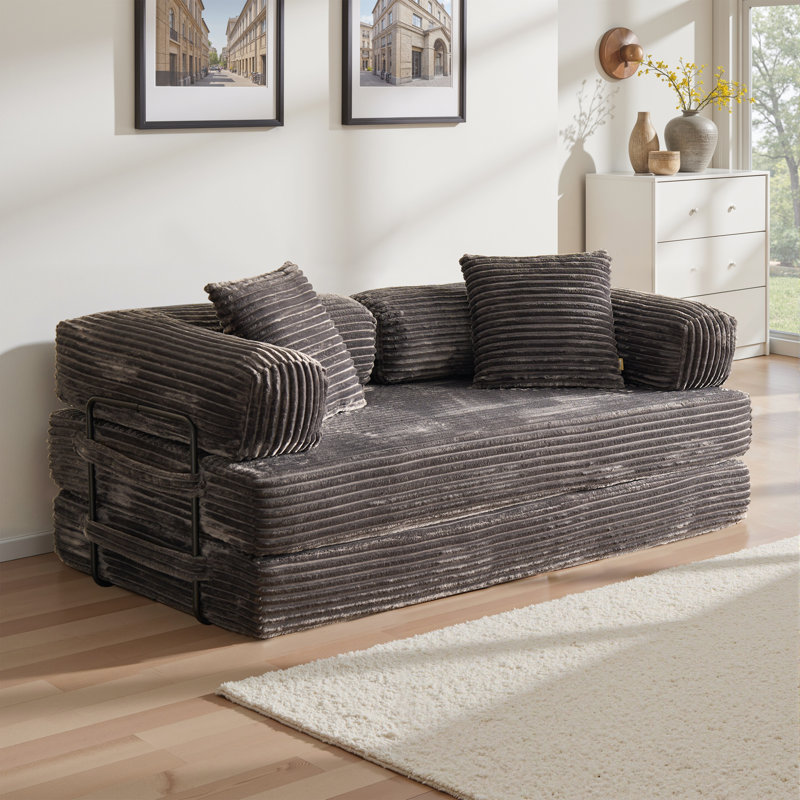 Boneless No Assembly Required Compression Packed 2 Person Fabric Sofa Bed, High Rebound Density Sponge Sofa, Gray Corduroy