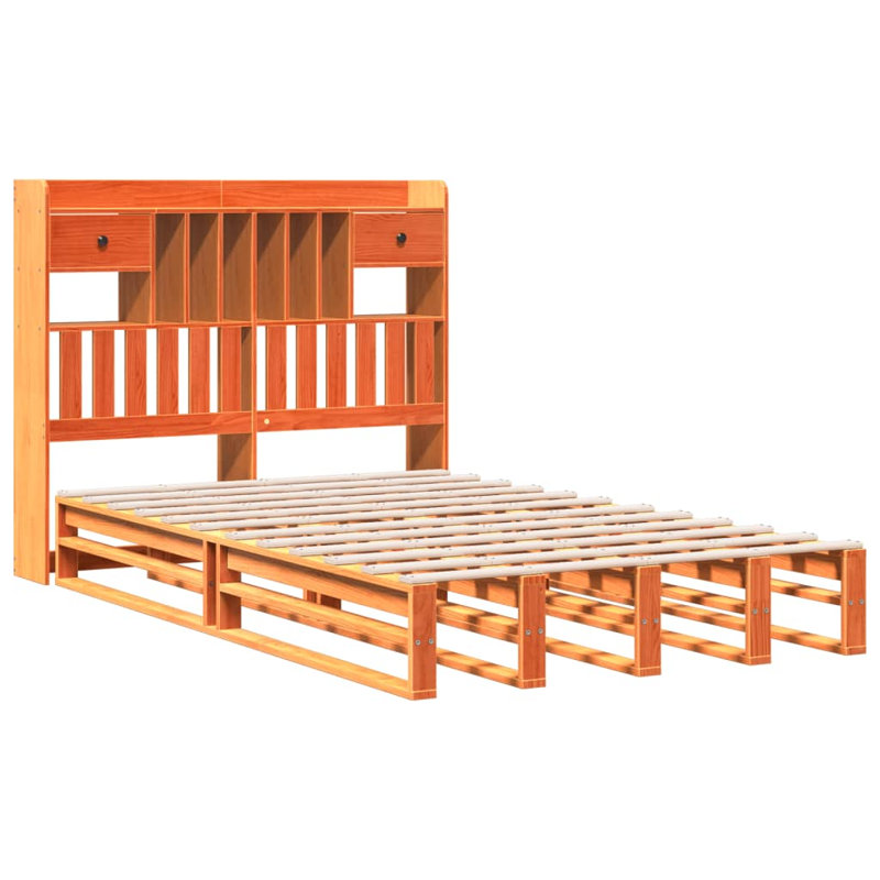 Fotou Solid Wood Bed, Wax Brown, 110cm H x 213cm W x 141cm D