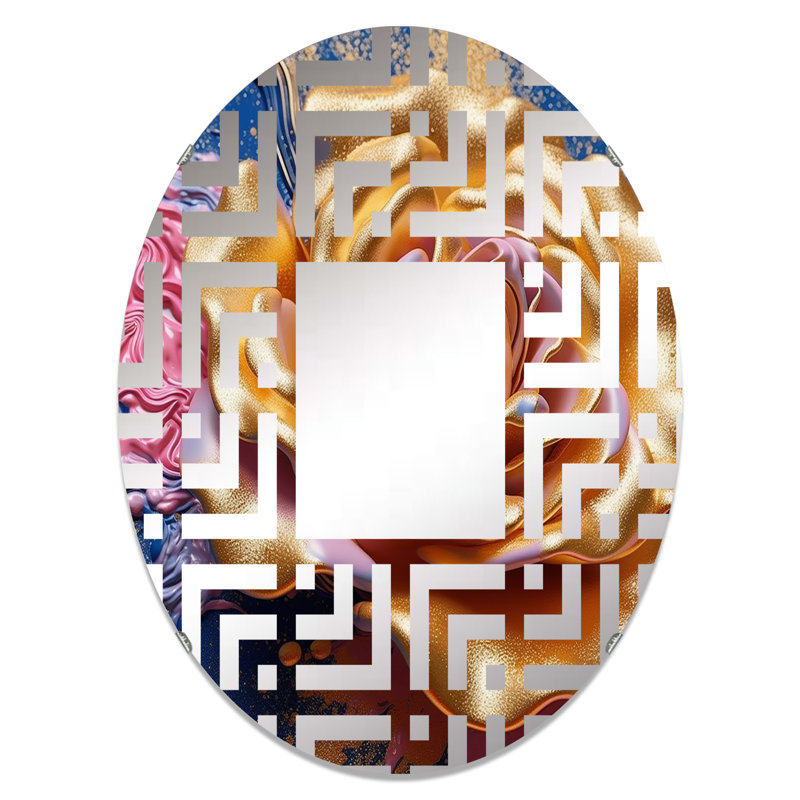 Pivoine rose avec feuilles dorées II - Miroir décoratif labyrinthe MIR105706 O, L 20 po x H 30 po