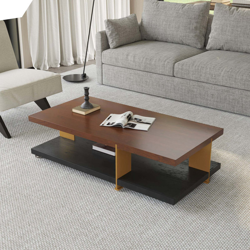 Table basse Classica, Plateau noyer / noir / base jaune