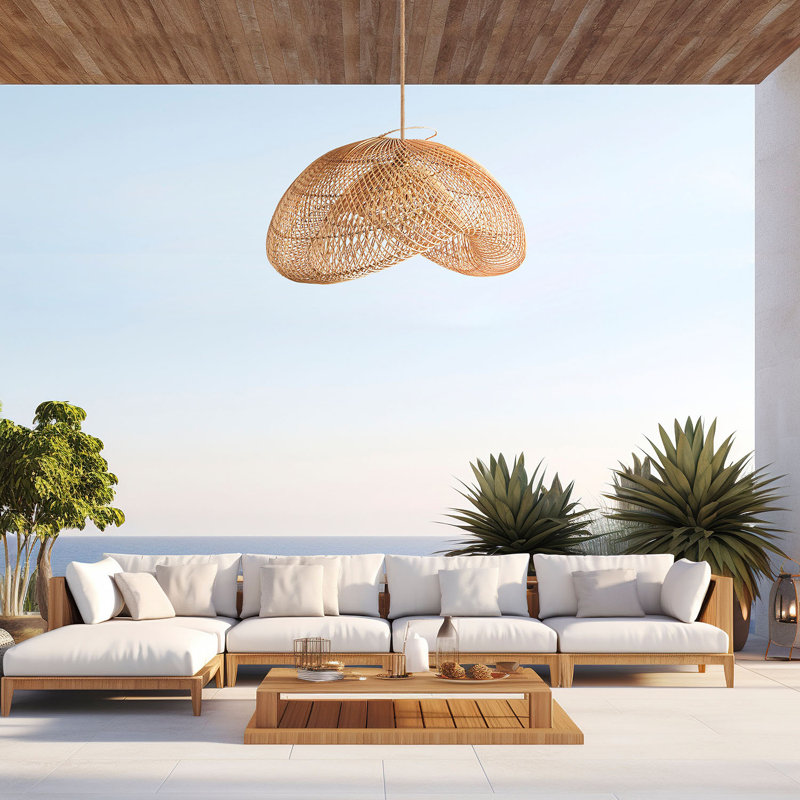 Luminaire suspendu d'extérieur en rotin Sepherina, Naturel, H 13 po x l 24 po x P 24 po