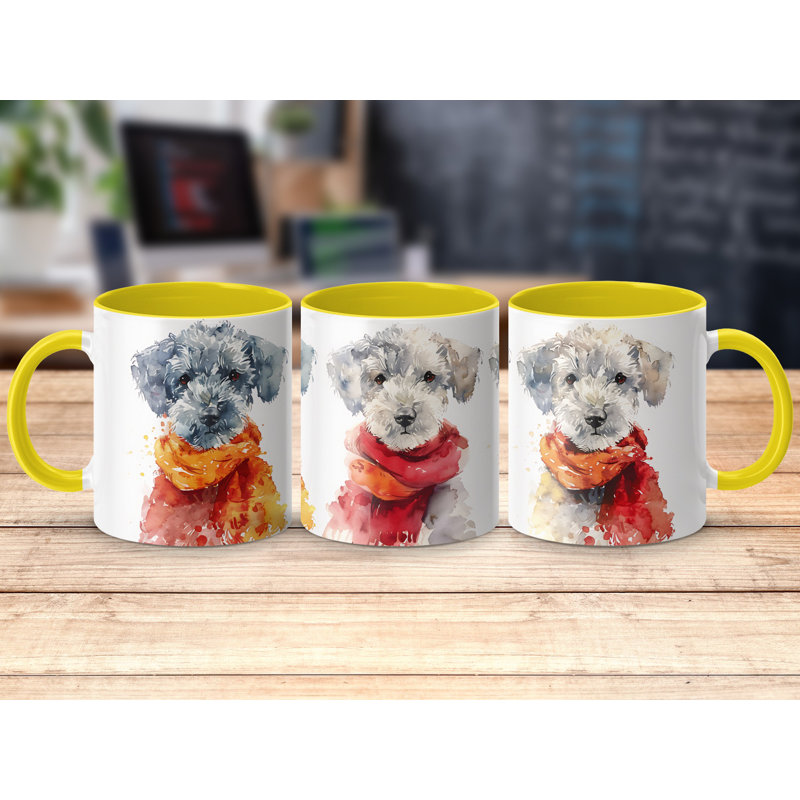 11oz Watercolour Basenji Dog Design Coffee Mug, 2, Yellow