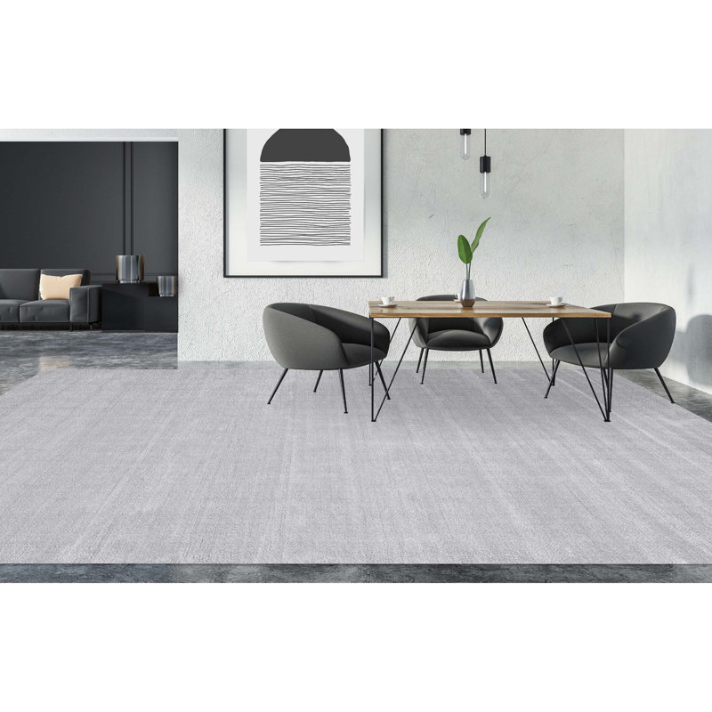 Tapis rectangulaire noué à la main gris, Nylon, Rectangle 6 pi x 9 pi