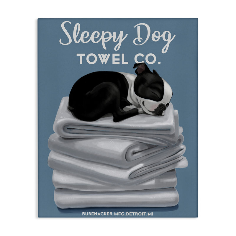 Sleepy Dog Towel Co. Adorable Boston Terrier Bathroom Wrapped Canvas Graphic Art, 48" H x 36" W