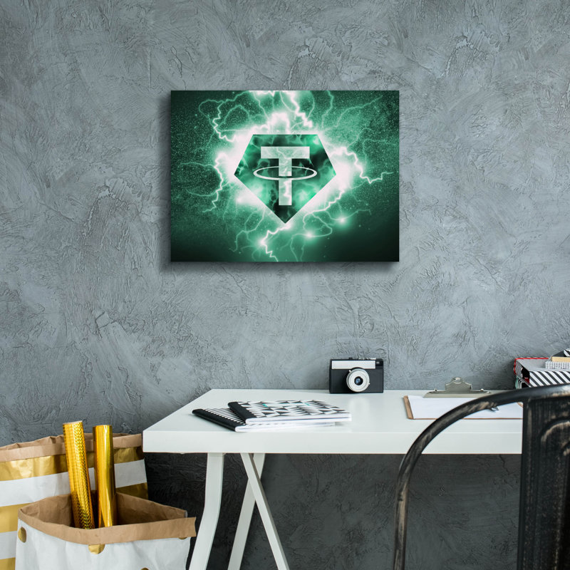 «Crypto Eclipse Tether Usdt» par Epic Portfolio, art mural sur toile, H 12 po x l 16 po x P 0,75 po