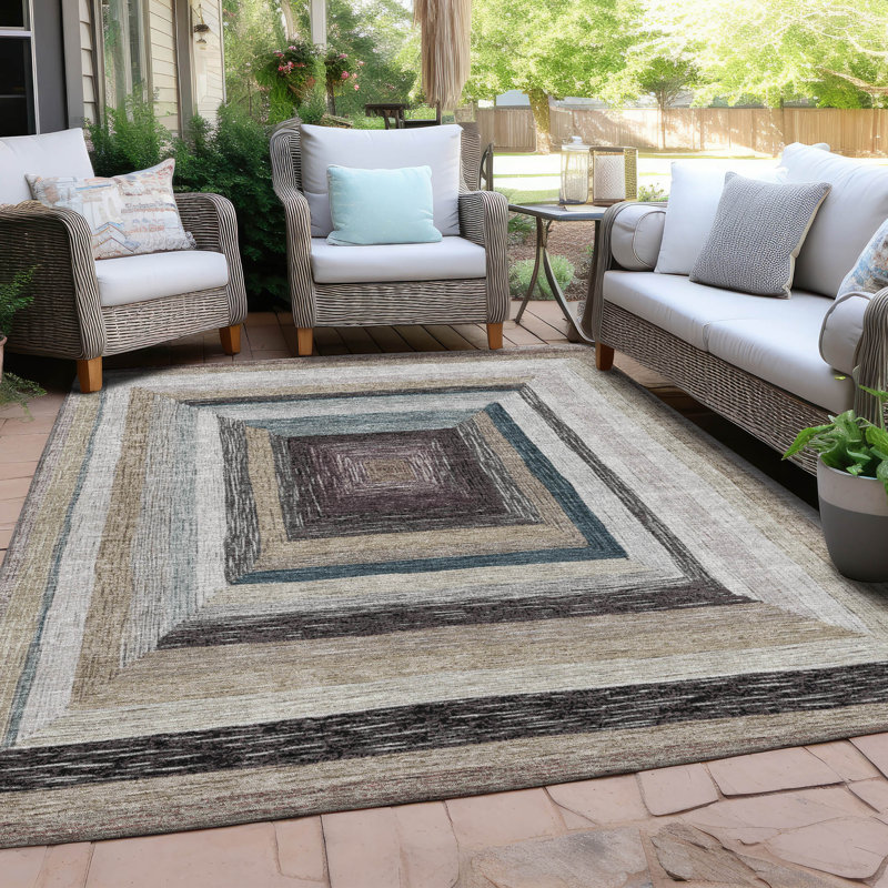 Machine Washable Indoor/Outdoor Xhevrie Beige Rug, Rectangle 5' x 7'6"