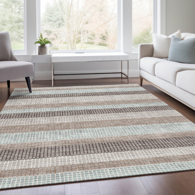 Machine Washable Indoor/Outdoor Xhevrie Taupe Rug, Rectangle 10' x 14'
