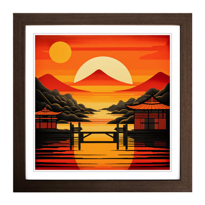 Japanese Sunset Constructivism No.3 - Single Picture Frame Print on Wood