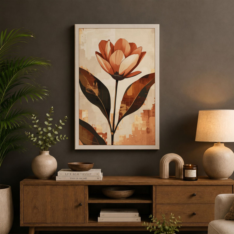 Rust Bloom Botanical - Wrapped Canvas, 36x24 - 91.4 x 61.0 cm, Cream Border
