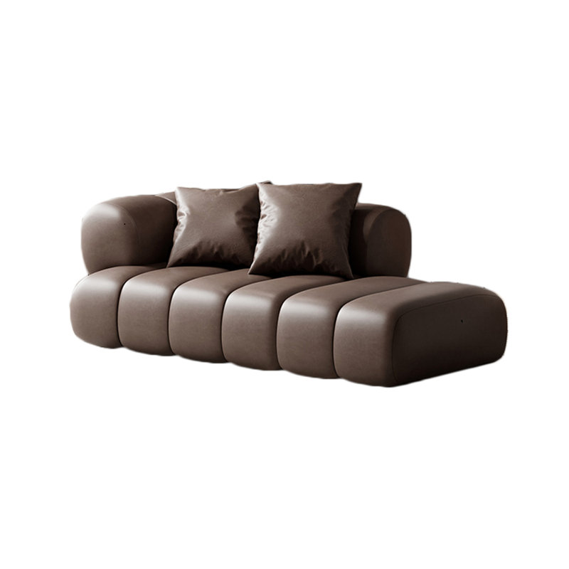 Chaise longue à large assise en similicuir, Accoudoir à gauche (vu de face), Café