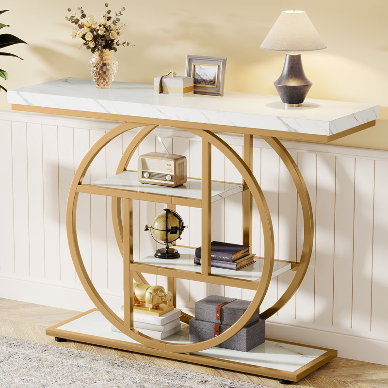 Nazirah 41.3'' Console Table, White Marble, Gold