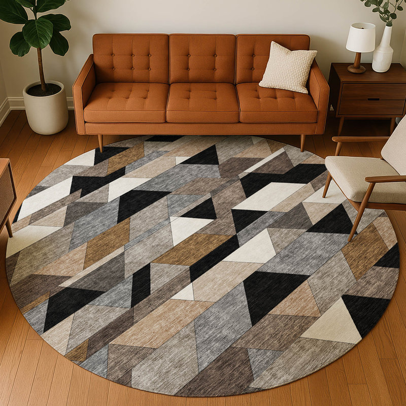 Machine Washable Indoor/Outdoor Chantille ACN2526 Geometric Rug, Round 8', Black