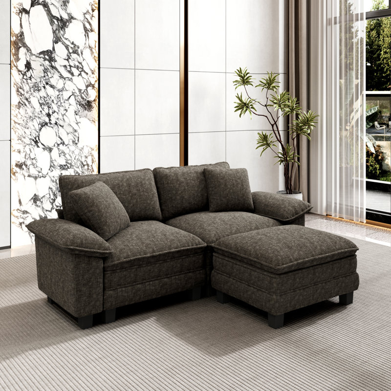 Canapé modulaire 88 places pour salon, canapé 3 places à assise profonde avec repose-pieds 88 po, Ash Chenille