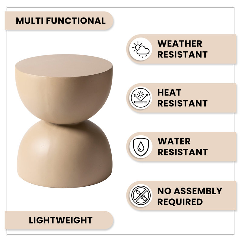 Kendrall 16" Fiberstone Round Side Table with Hourglass Design – Indoor Outdoor Accent End Table for Patio, Living Room, or Bedroom