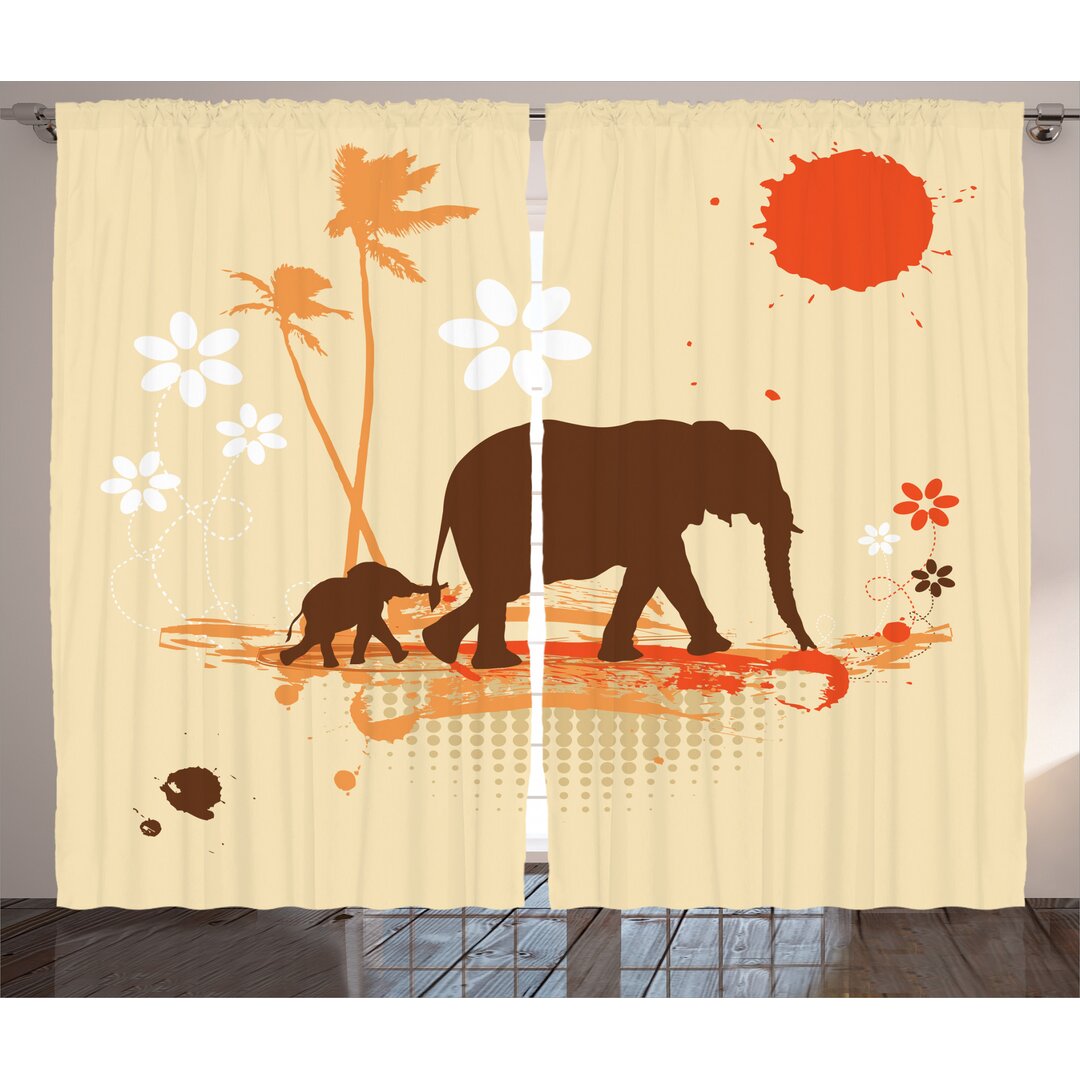 Rustikaler Vorhang, Safari Tropical Lands, Elefant, Orange Braun Creme