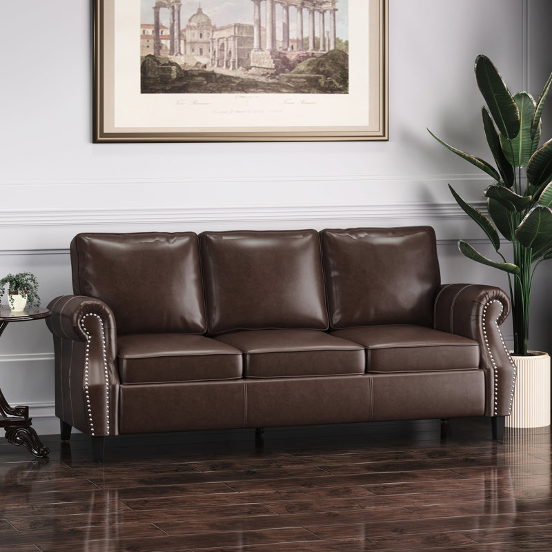 3 canapé modulaire en similicuir, style contemporain, détails cloutés, bouleau avec console, conception moderne, garniture,