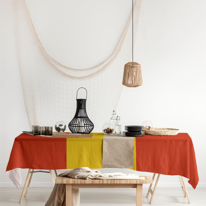 Calgary Table Runner, 90" x 16", Red/Yellow/Red, Cotton Blend