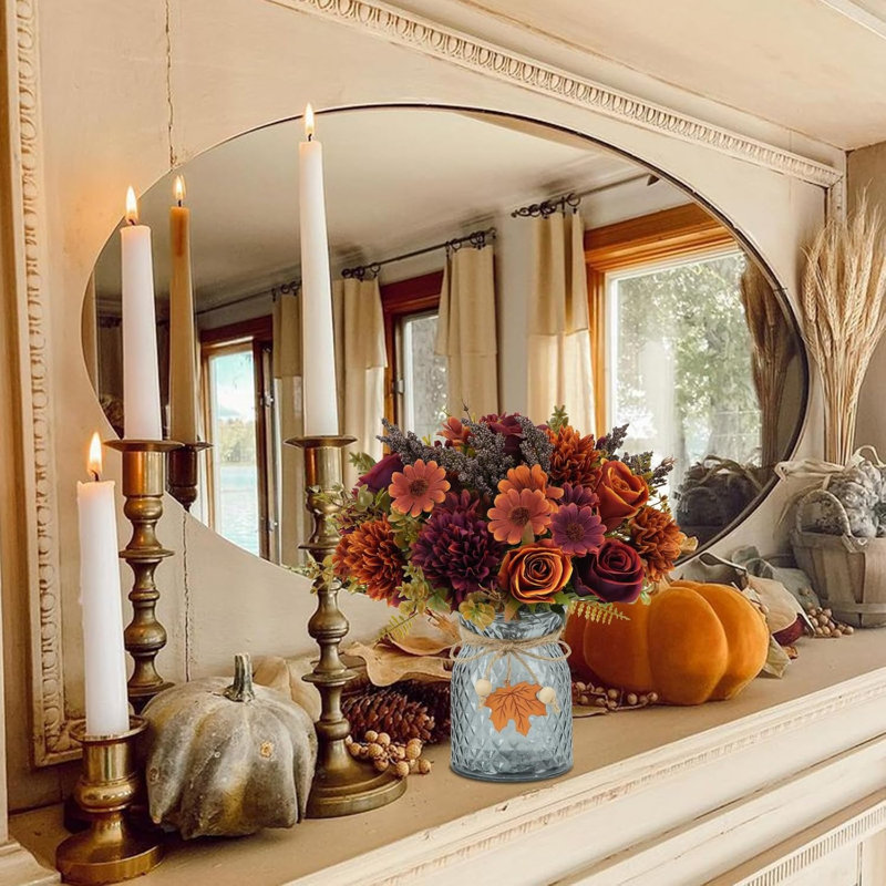 Autumn Roses & Daisies Artificial Flower Centerpiece With Vase