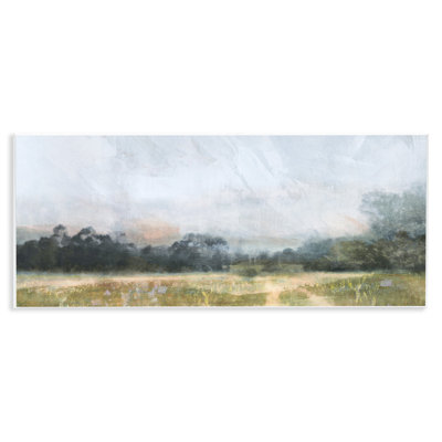 Au-729-Wood " Rural Field Abstract Landscape " by Nina Blue Painting Print