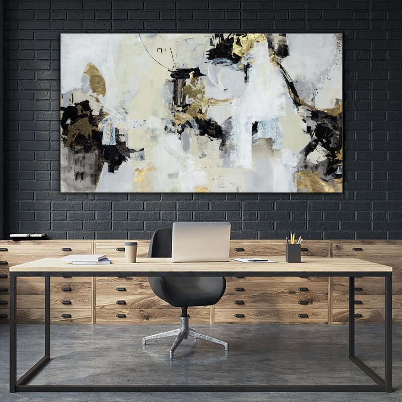 Giant Abstract Canvas Art in Black, White, and Gold