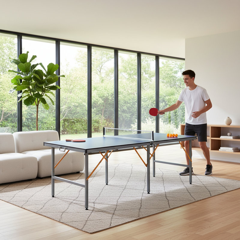 Ensemble de table de ping-pong pliable de 5 pi de taille moyenne pour jeux d'intérieur comprenant filet, 2 raquettes et 3 balles