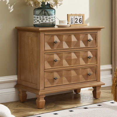 Farmhouse Nightstand with Charging Station and 3 Drawers