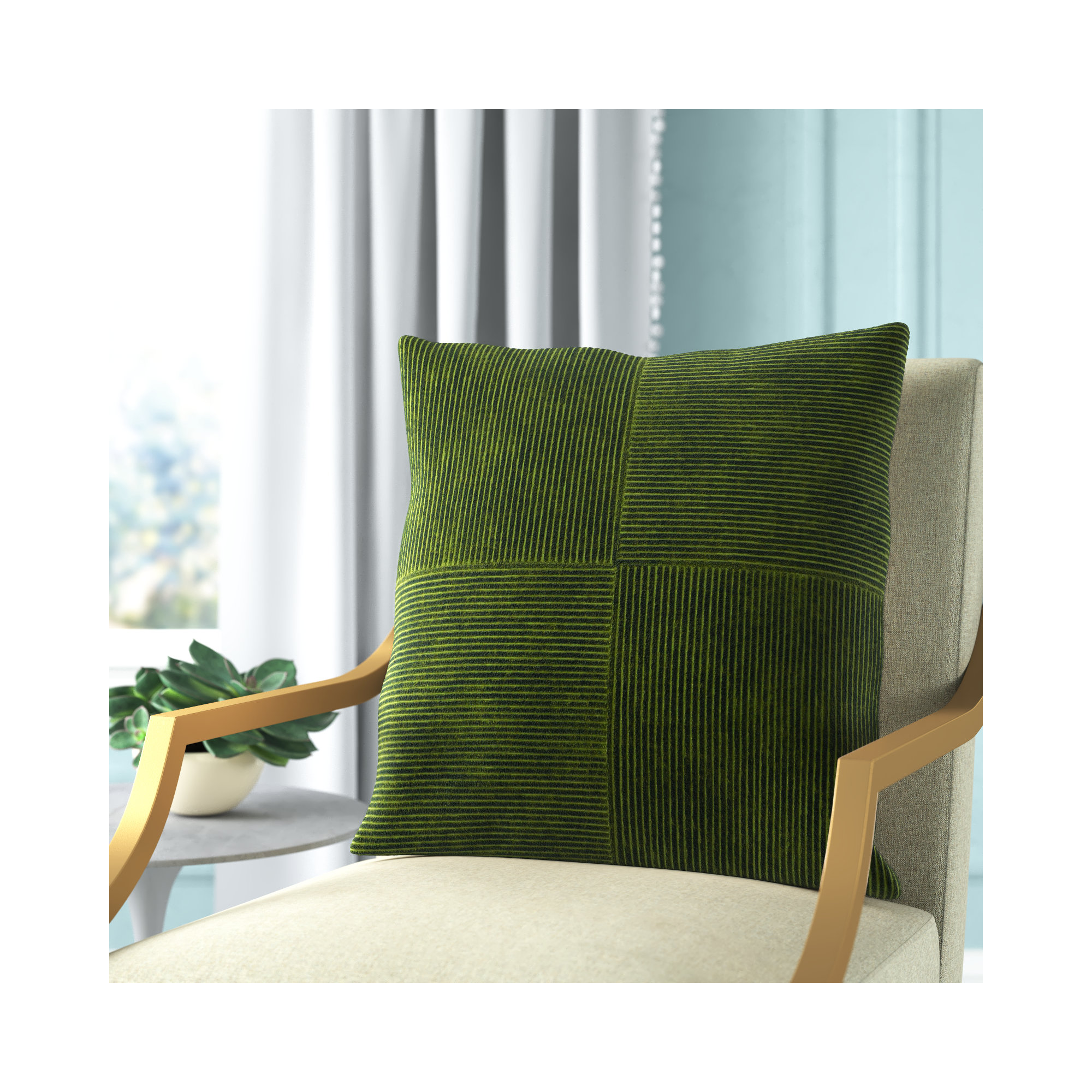 Selma Cotton Throw Pillow, Olive, 18" x 18"