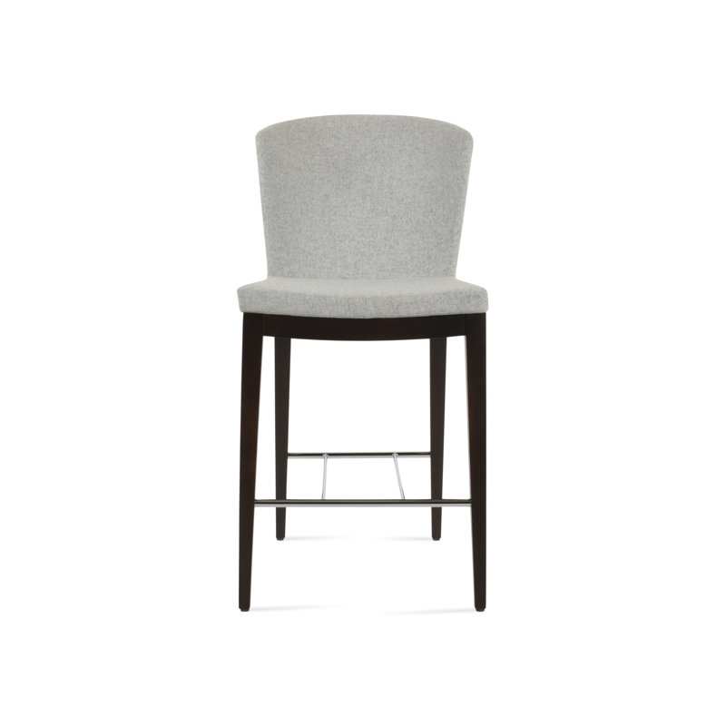 Tabouret de bar et de comptoir à dossier haut Capri, Tabouret de comptoir (siège d'une hauteur de 24 p, Laine argentée, Wengé