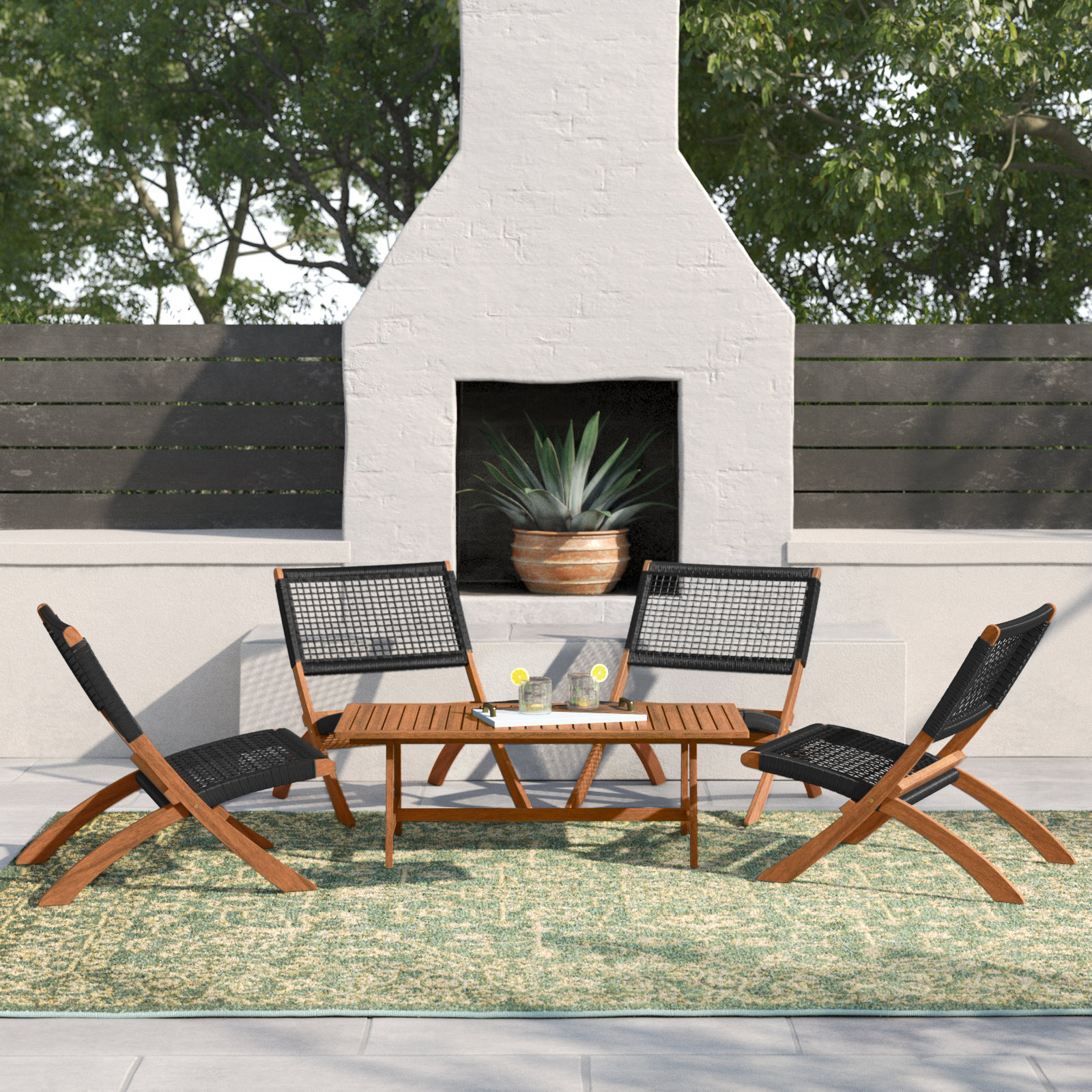 Kismet 5-Piece Armless Chairs Seating Group, Natural/Black