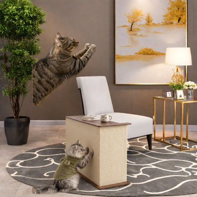 de bout à griffer pour chat tout-en-un avec rangement, bois aggloméré, salon moderne