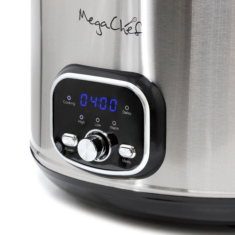 MegaChef 5.6Liter + 2.5 Liter Split Stainless Steel Electric Slow Cooker in SIlver