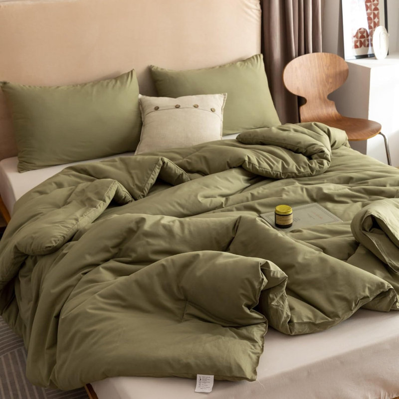 Ensemble d'édredon pour grand lit vert olive, ensembles de literie pour grand lit 3 pièces (1 édredon boho olive et 2 taies d'oreiller), courtepointe légère toutes saisons