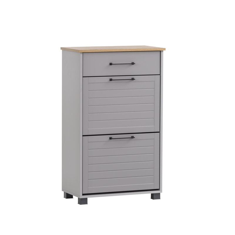 Alapaha Oak Country House / Matt White Shoe Cabinet, Brown/Grey