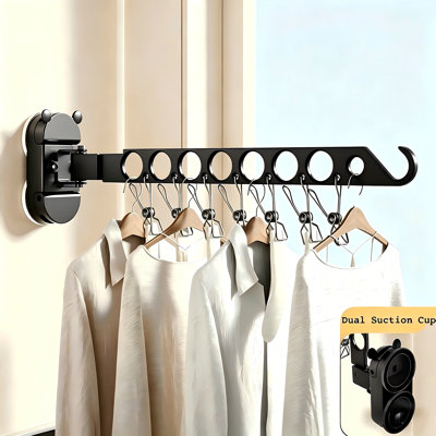 Séchoir à vêtements avec ventouse, peut suspendre 8 vêtements et 7 chaussettes, support de séchage portatif, support à linge, supports à vêtements pliables pour véhicule récréatif, dortoir, voyage, salle de lavage, hôtel - noir