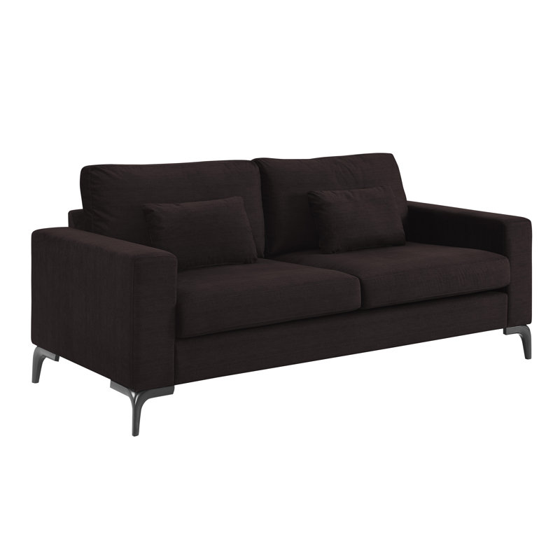 Tommy Hilfiger Austin Upholstered Sofa, Contemporary Square Arms Living Room Couch for Small Space, Chocolate Brown