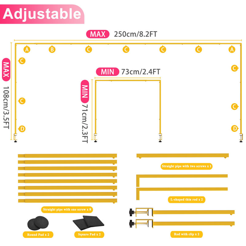 Over The Table Rod Stand with Clamps Adjustable, Gold
