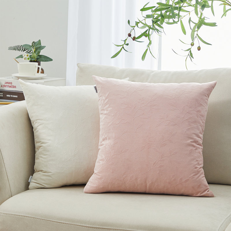 Housse de coussin en velours avec motif de feuille