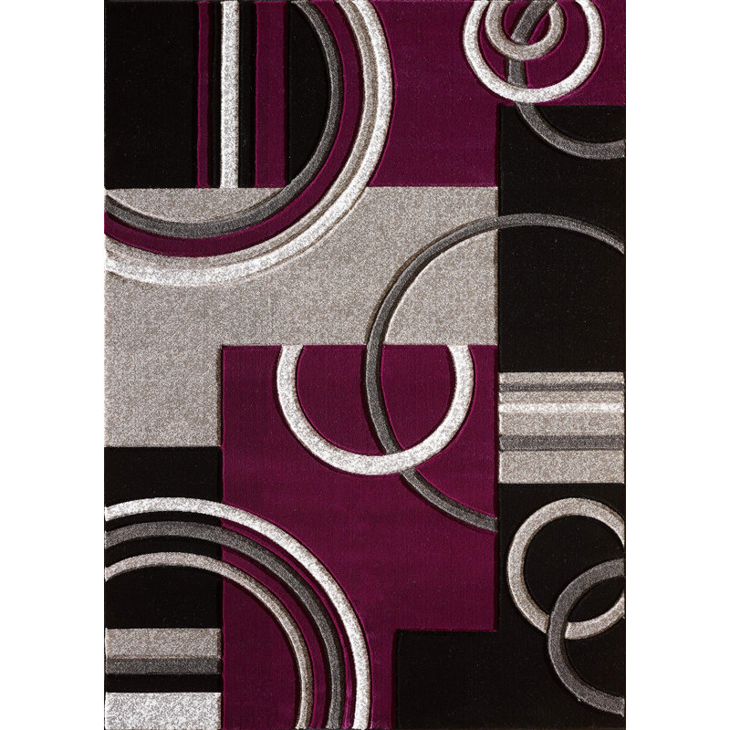 GLORYRUGS Purple Geometric Door Mat with Fluffy Texture for Indoor Living, Rectangle 2'3.6" x 7'