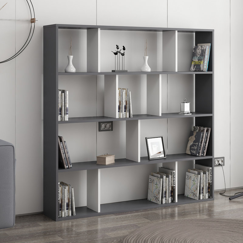 Isaias 145cm H Standard Bookcase, Anthracite/White
