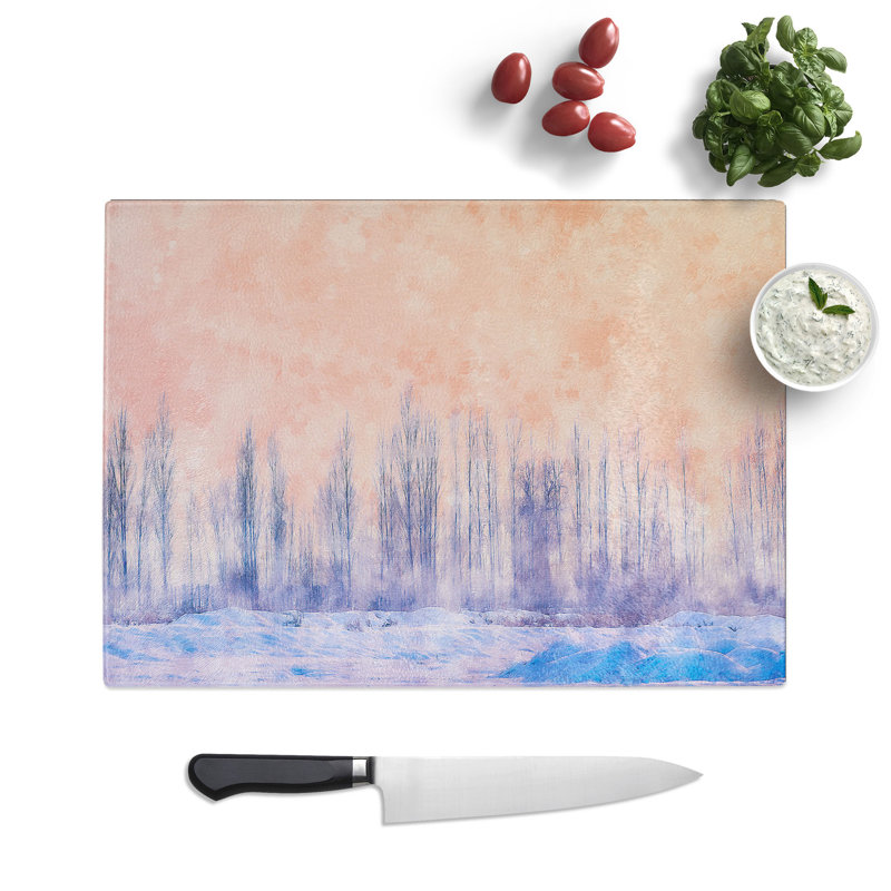 Tempered Glass a Winter Forest Painting Chopping Board, 28.5 cm x 39 cm