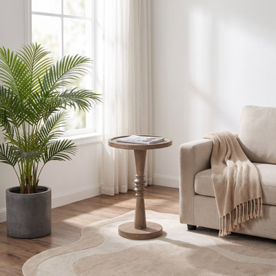 23.4"H Round Pedestal Accent End Table