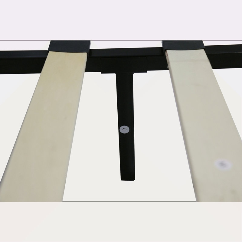 Structure de lit plateforme tapissier avec tête de lit capitonnée en tissu de lin, aucun sommier requis, support à lattes de bois, assemblage facile