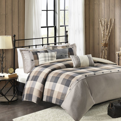 Full/queen 6 Piece Herringbone Duvet Cover With Cozy Border Design Buffalo Plaid Hand Stitched